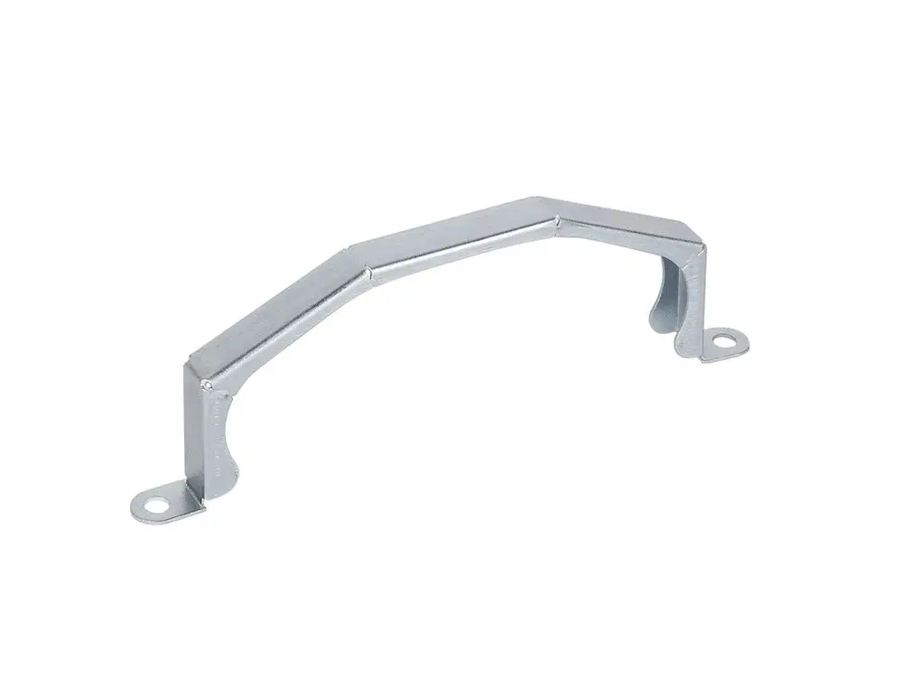 Fixierklammer aus Metall mit einem gebogenen Design zur sicheren Befestigung, hergestellt von Fränkische. Geeignet für die Montage in Luftkanalsystemen.